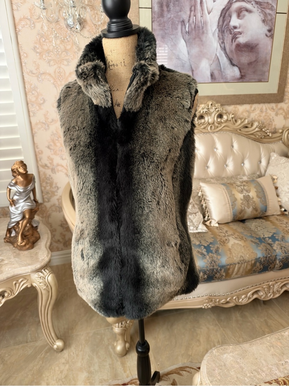 Faux Fur Vest - Brown & Black Women's Coat reverse vest